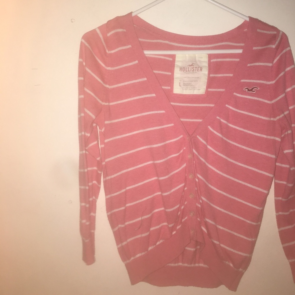 Pink striped Hollister cardigan //